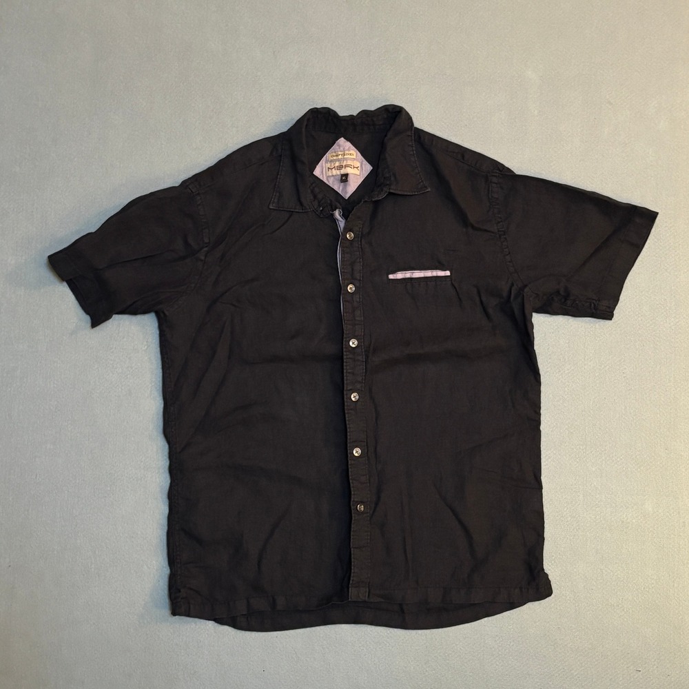 MBRK Mens Comfy Linen Short Sleeve Button Up Shirt Black XL Y2K Casual Untuck